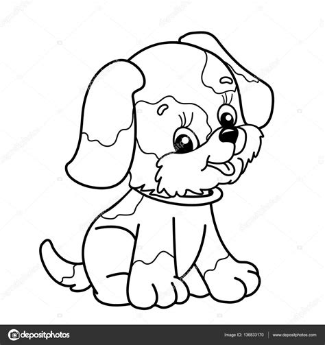 Kijk goed naar de cijfers of letters in de tekening. Barevné stránky osnovy z kresleného psa. Roztomilé štěně ...