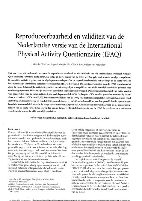 12 country reliability and validity med sci sports exerc 2003;august revised november2005 5 category 2 moderate the pattern of activity to be classified as 'moderate' is either of the following criteria: (PDF) Reproduceerbaarheid en validiteit van de Nederlandse ...