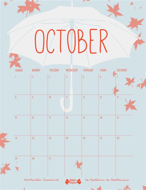 October Calendar Editable