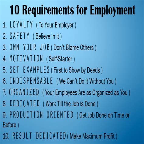 10 Requirements For Employment Ztex Construction Inc