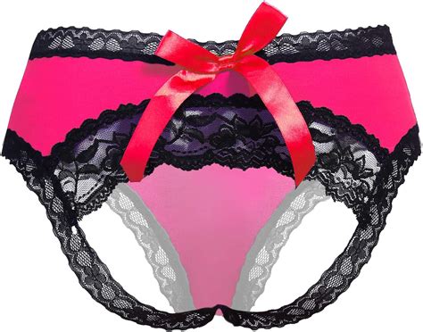Avidlove Women Lace Underwear Bow Tie Panties Sexy Bikinis Open Crotch Lingerie Rose Red Small