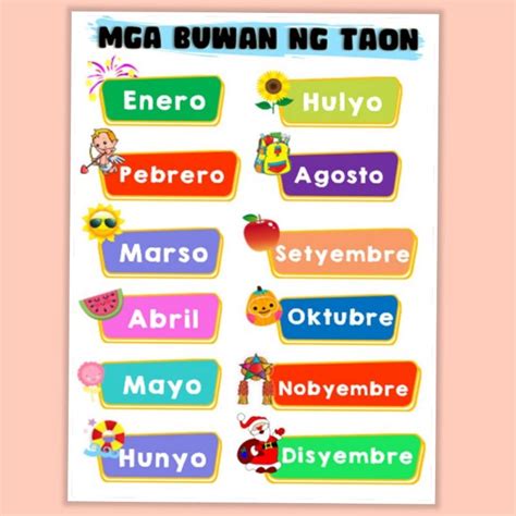 Mga Buwan Ng Taon Filipino Tagalog Months Laminated Chart A4 Size