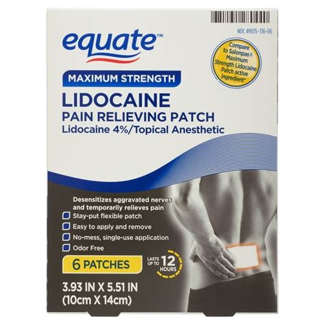 Equate Maximum Strength Lidocaine Pain Relieving Patches 6 Count