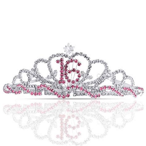 Bling Jewelry Pink Rhinestone Crown Sweet 16 Birthday Tiara Silver