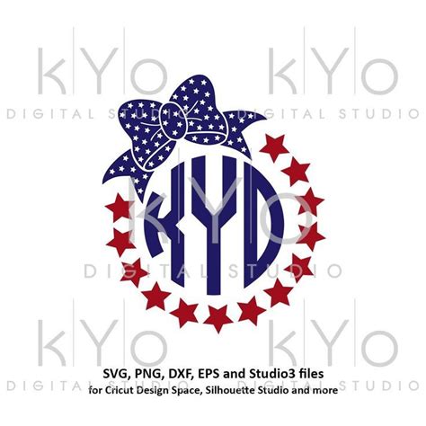 4th of July American Circle Monogram Frame Svg Png Dxf Files