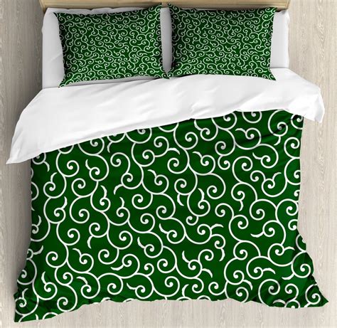 Green Duvet Cover Set Traditional Ancient Japanese Pattern With