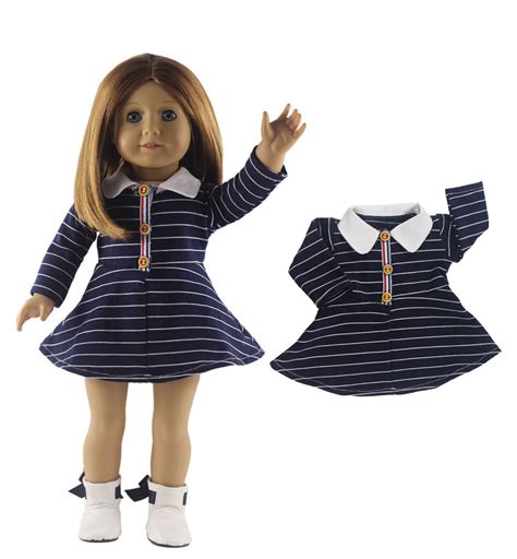 high quality american girl doll clothes doll accessories fashion navy blue striped dress for 18