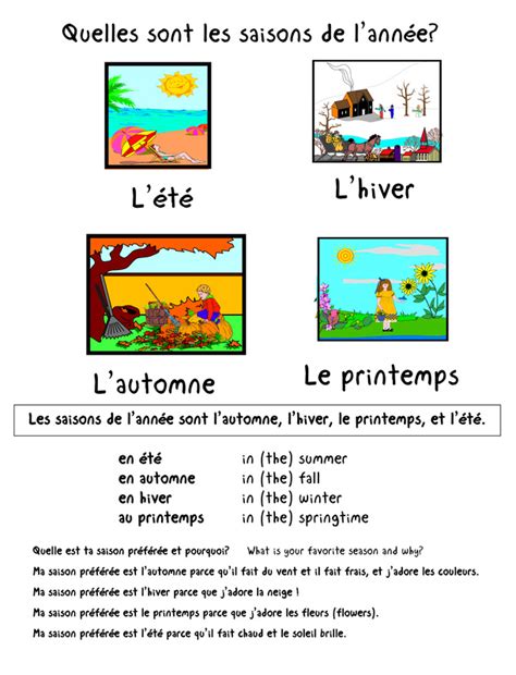 Weather And Seasons French Tutoring And Resources