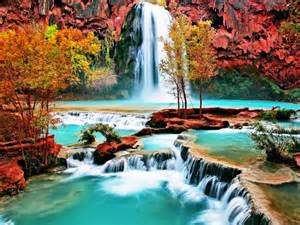 Beautiful Nature Wallpaper With Water Fall In Autumn