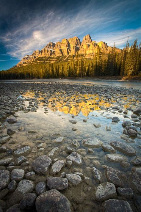 Bow River And Castle Mountain Banff National Park Alberta Canada