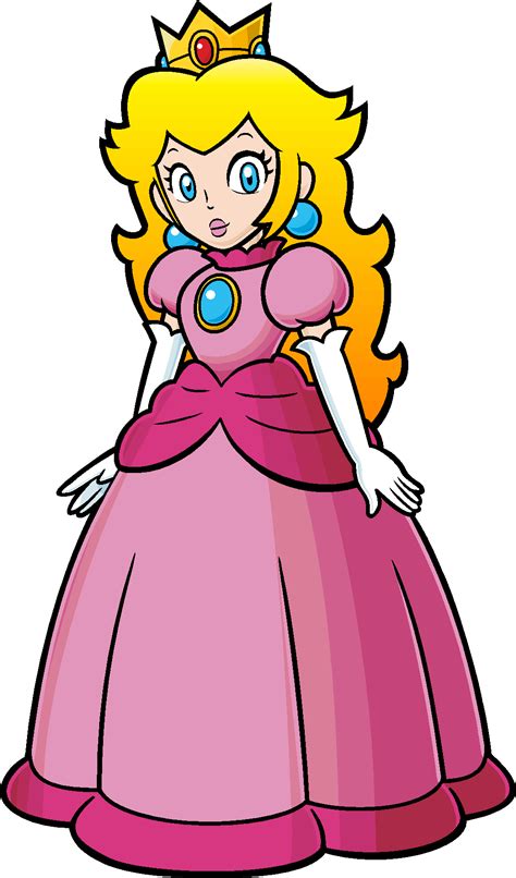 The Princess Peach In Her Pink Dress And Tiara Is Standing With Her