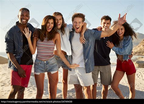Portrait Of Friends Having Fun Together On Beach - Royalty free image ...