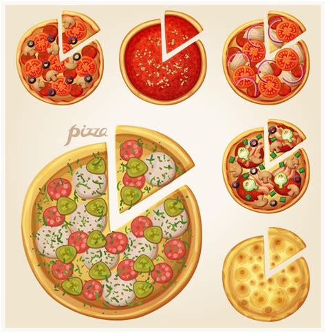 Conjunto De Vista Superior De Pizza Vetor Premium