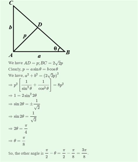 In A Right Angled Triangle The Hypotenuse Is Four Times The Length Of