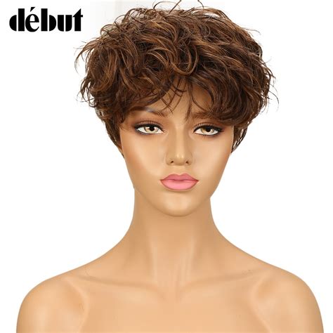 Debut Hair Short Human Hair Wigs For Black Women Nature Wave Wavy Curly Human Hair Wig Cheap