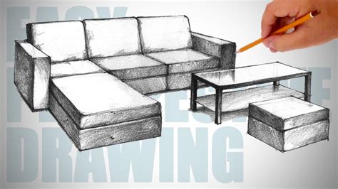 How To Draw Furniture Sofa Easy Perspective Drawing 23 Youtube
