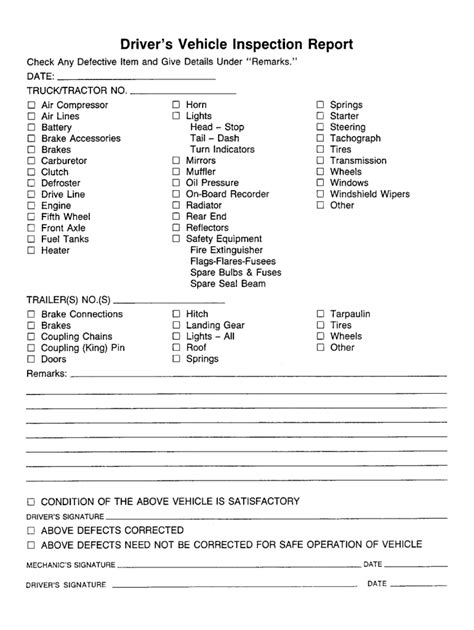 Free Printable Driver Vehicle Inspection Report Form Fill Out Sign