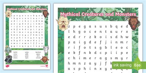 Mythical Creatures And Monsters Word Search Teacher Made