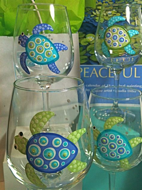 Hand Painted Sea Turtle Wine Glasses
