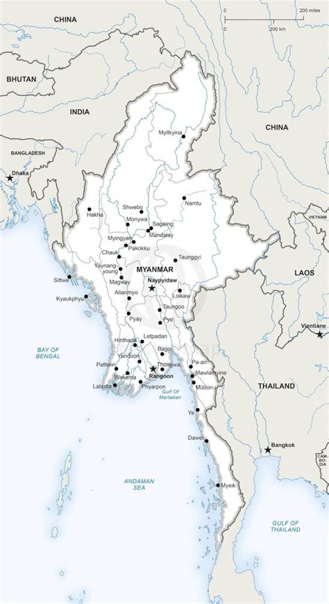 Free Vector Map Of Myanmar Outline One Stop Map
