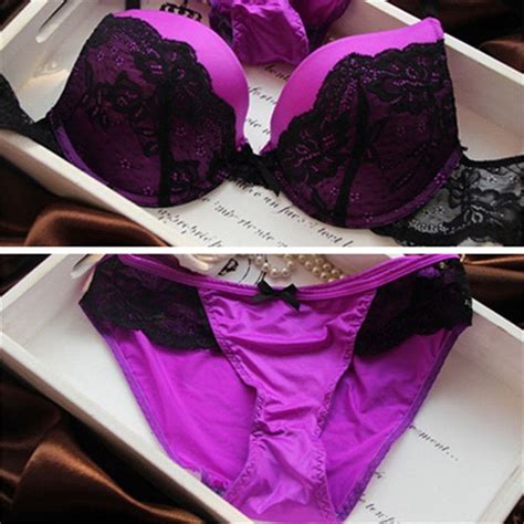 New Womens Lady Cute Sexy Underwear Satin Lace Embroidery Bra Sets Blue