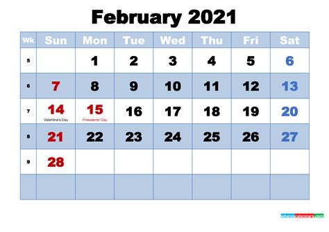 February 2021 Calendar Printable February 2021 Editable Calendar With