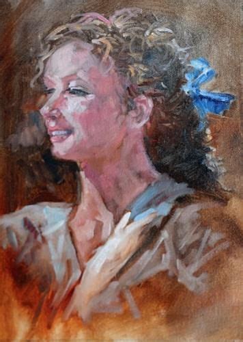A Painting Of A Woman With Curly Hair And A Blue Bow On Her Head Is Shown