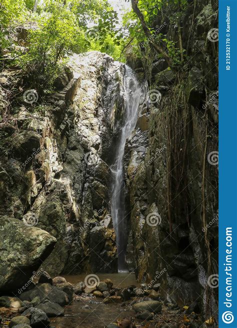 Beautiful Waterfall In Jungle Waterfall In Tropical Forest With Green