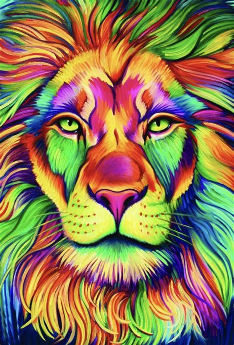 Colorful Lion Pinturas De Animais Leão Aquarela Arte Do Leão
