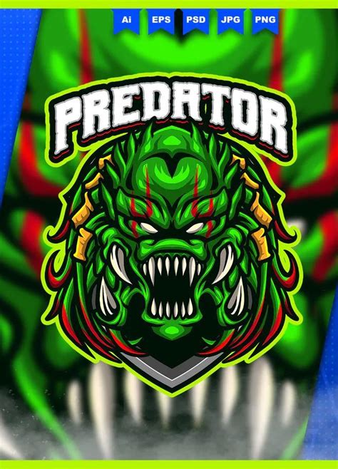 Alien Predator Head Mascot Esport Logo Template Ai Eps Psd Logo
