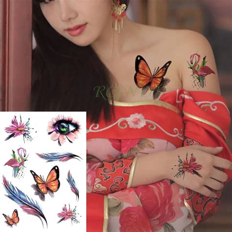 Waterproof Temporary Tattoo Sticker Eye Lotus Flower Flamingo Butterfly Feather Tatto Stickers