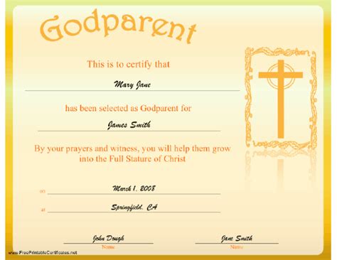 Godparent Certificate Printable Certificate