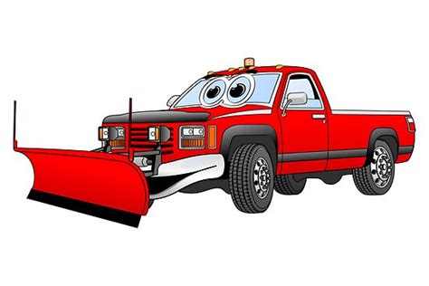 Red R Pick Up Truck Snow Plow Cartoon By Graphxpro