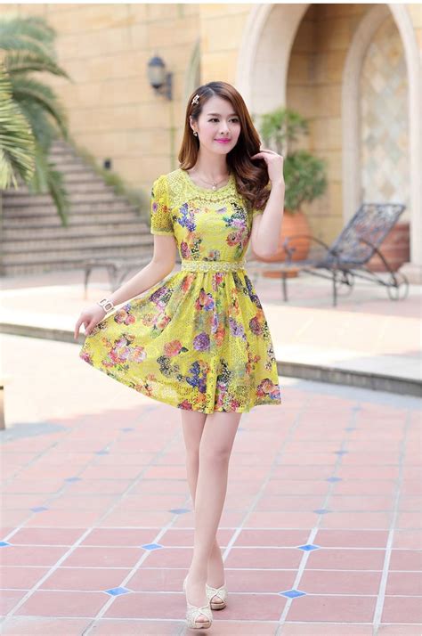 Printed Lace Short Sleeve Dress Yrb0458 Dresses Pretty Dresses Korean Girl Fashion