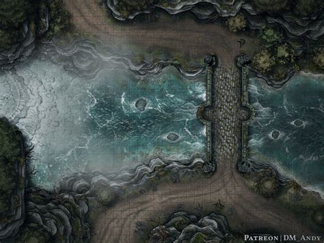 Bridge And Waterfall Map 40x30 Grid Gridless Dndmaps In 2021