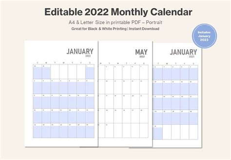 Printable Calendar 2022 And 2023 Monthly Planner A4 Letter Images And