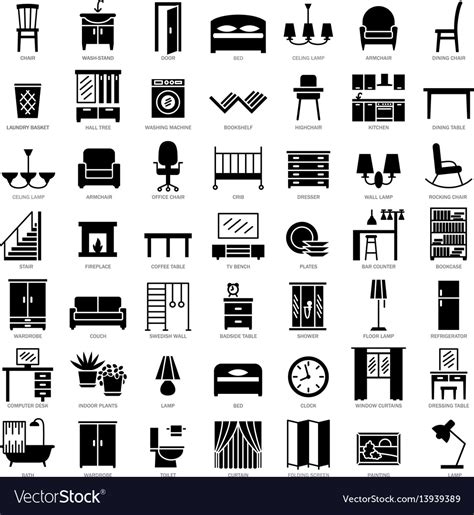 Room Furniture Silhouette Icons Set Royalty Free Vector