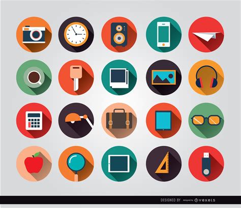 Desk Objects Circle Icons Vector Download