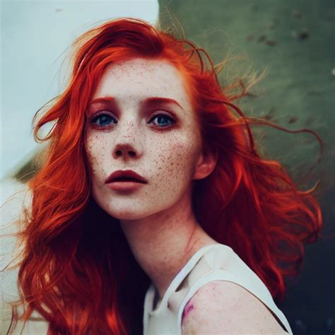 Beautiful Woman Redhead Caucasian Close Up Midjourney