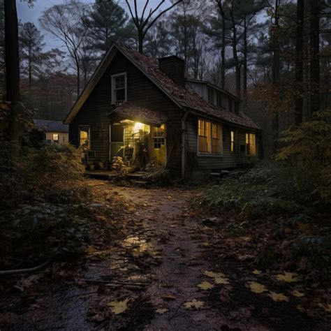 Premium Ai Image An Abandoned House In The Woods At Night