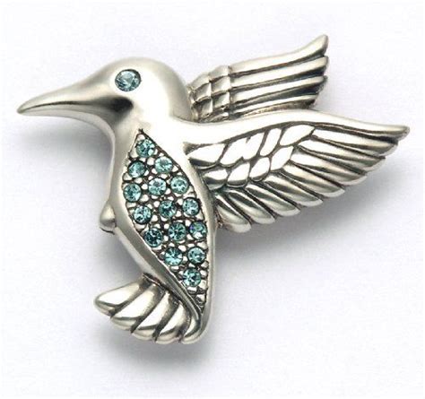 Sterling Silver Hummingbird Pin With Swarovski Aqua Cubic Zirconia A