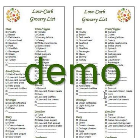 Low Carb Food List Etsy