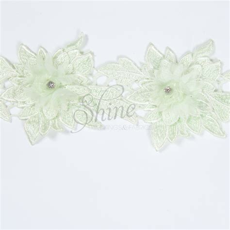 Large 3d Embroidered Lace Flower Trim With Diamante Centre Mint