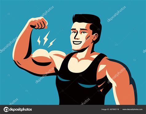 Hombre Musculoso Flexionando Brazo Tensando Bíceps Fuertes Concepto