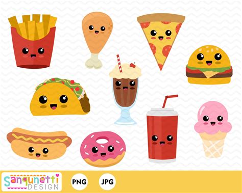 Kawaii Junk Food Clipart Fast Food And Pizza Digital Art Etsy