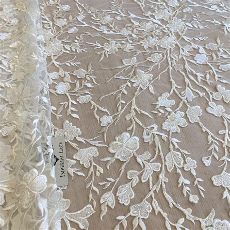 Ivory Organic Floral Sequin Embroidery On Tulle Fabric D Lace