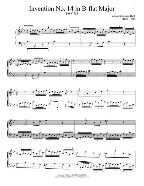 Invention No 14 In B Flat Major Bwv 785 By Johann Sebastian Bach