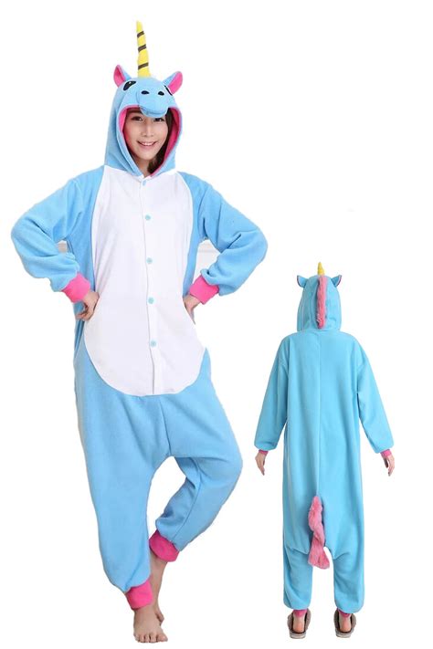 Blue Unicorn Kigurumi Onesie Pajamas Soft Flannel Unisex Animal