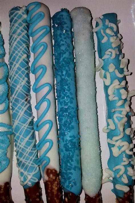 White And Blue Chocolate Covered Pretzels Decorated Glitter Sugar