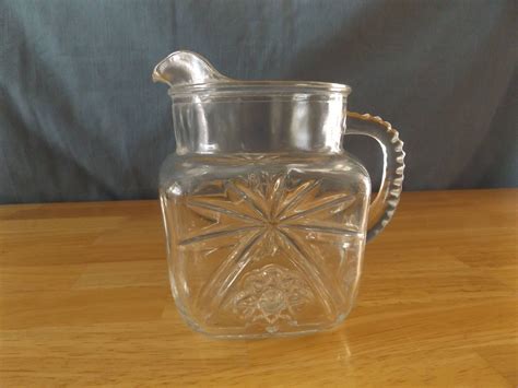 Vintage Clear Glass Short Square Pitcher Federal Glass Pitcher 60s